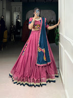 Lorenvalley Pink Silk Crepe Sequins And Thread Embroidery Gotta Patti Lace Touch Up Lehenga Choli with Dupatta