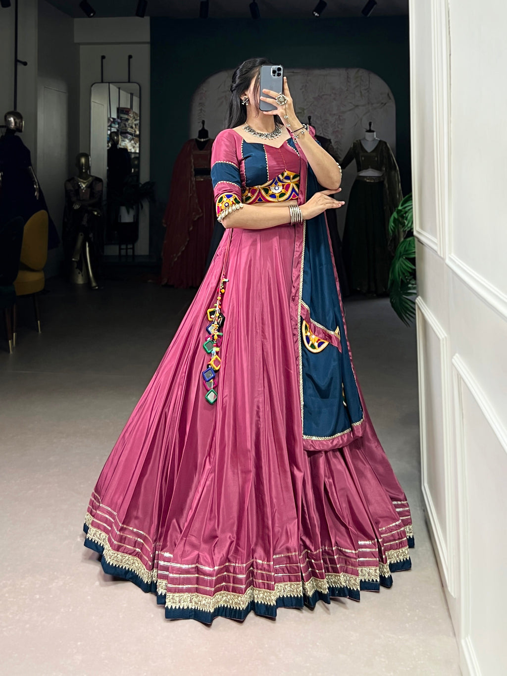 Lorenvalley Pink Silk Crepe Sequins And Thread Embroidery Gotta Patti Lace Touch Up Lehenga Choli with Dupatta