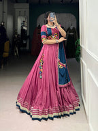 Lorenvalley Pink Silk Crepe Sequins And Thread Embroidery Gotta Patti Lace Touch Up Lehenga Choli with Dupatta