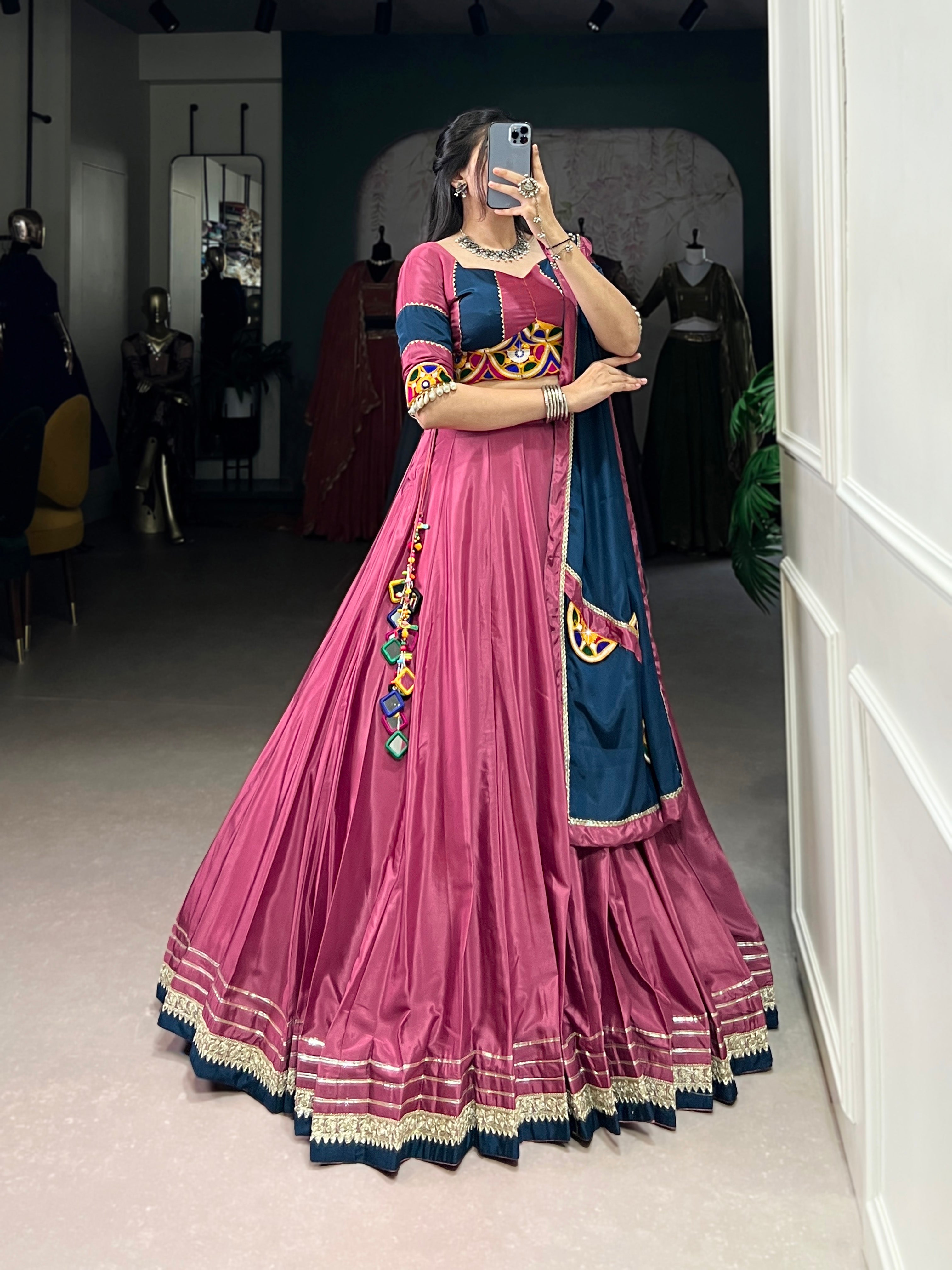 Lorenvalley Pink Silk Crepe Sequins And Thread Embroidery Gotta Patti Lace Touch Up Lehenga Choli with Dupatta