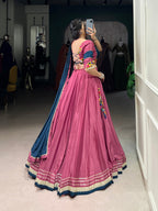 Lorenvalley Pink Silk Crepe Sequins And Thread Embroidery Gotta Patti Lace Touch Up Lehenga Choli with Dupatta