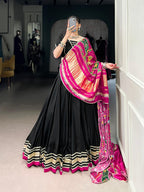 Lorenvalley Fashion Black Silk Georgette Lace Touch Up Lehenga Choli with Dupatta