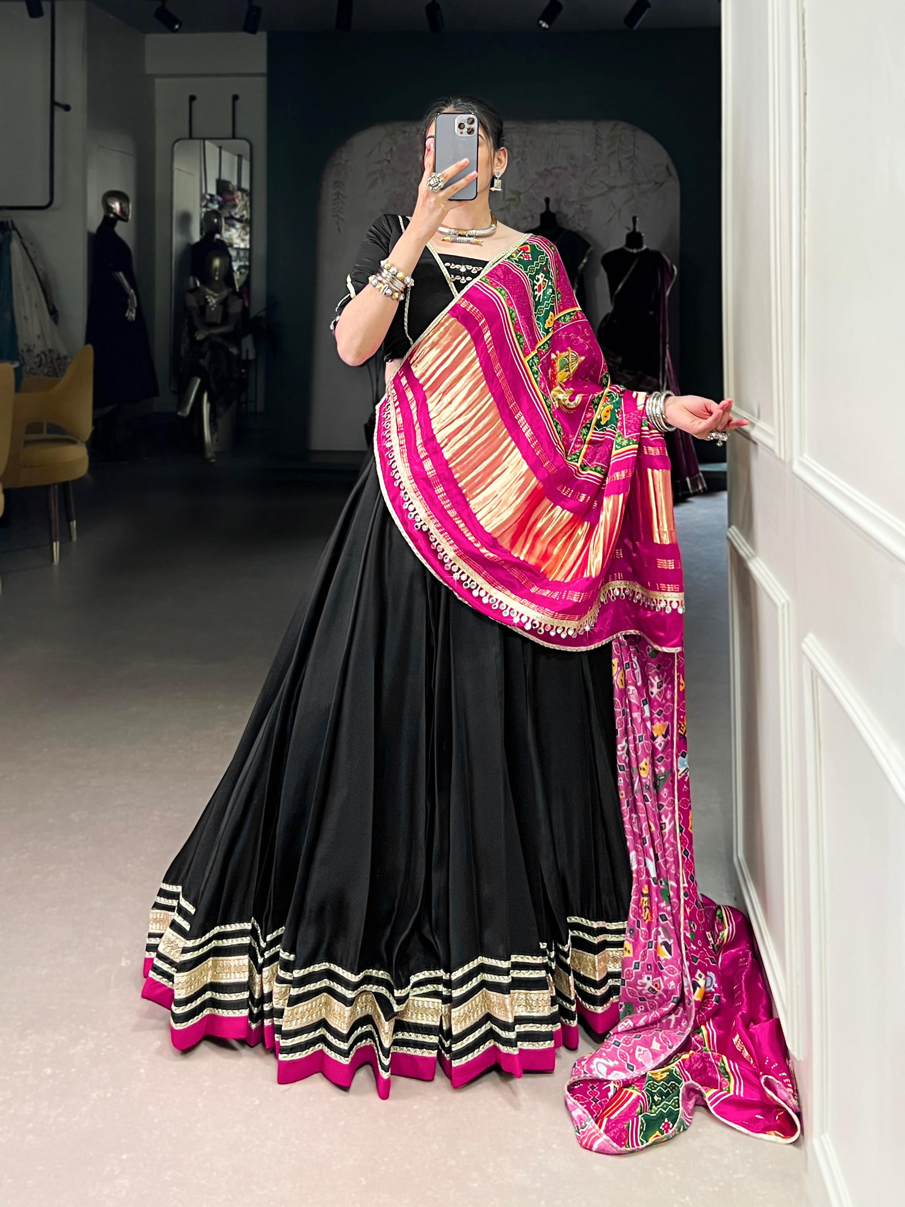 Lorenvalley Fashion Black Silk Georgette Lace Touch Up Lehenga Choli with Dupatta
