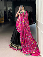 Lorenvalley Fashion Black Silk Georgette Lace Touch Up Lehenga Choli with Dupatta