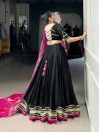 Lorenvalley Fashion Black Silk Georgette Lace Touch Up Lehenga Choli with Dupatta