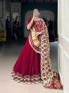 Lorenvalley Fashion Maroon Silk Georgette Lace Touch Up Lehenga Choli with Dupatta