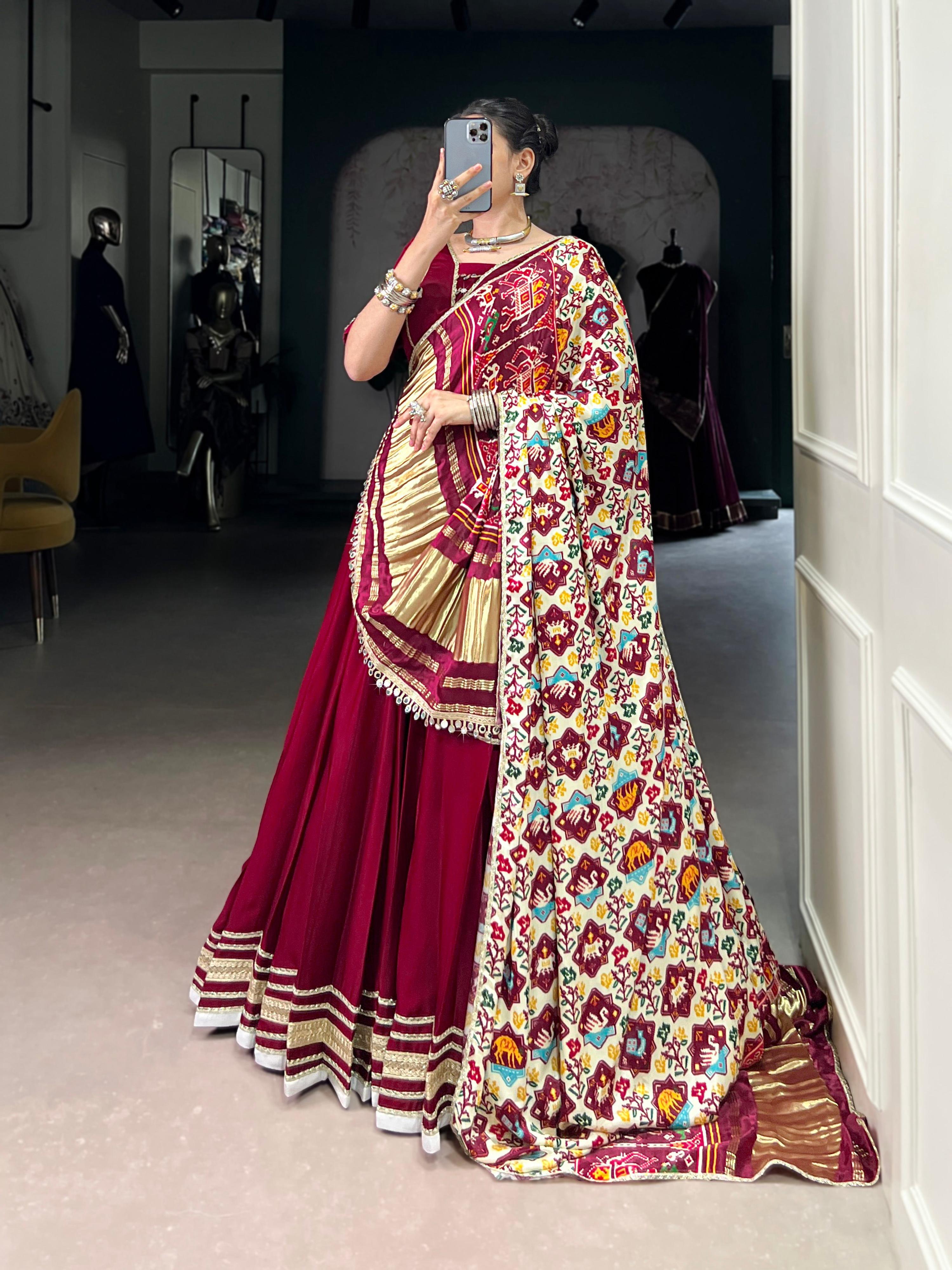 Lorenvalley Fashion Maroon Silk Georgette Lace Touch Up Lehenga Choli with Dupatta