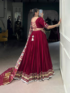 Lorenvalley Fashion Maroon Silk Georgette Lace Touch Up Lehenga Choli with Dupatta