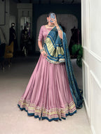 Lorenvalley Fashion Onion Pink Silk Georgette Lace Touch Up Lehenga Choli with Dupatta