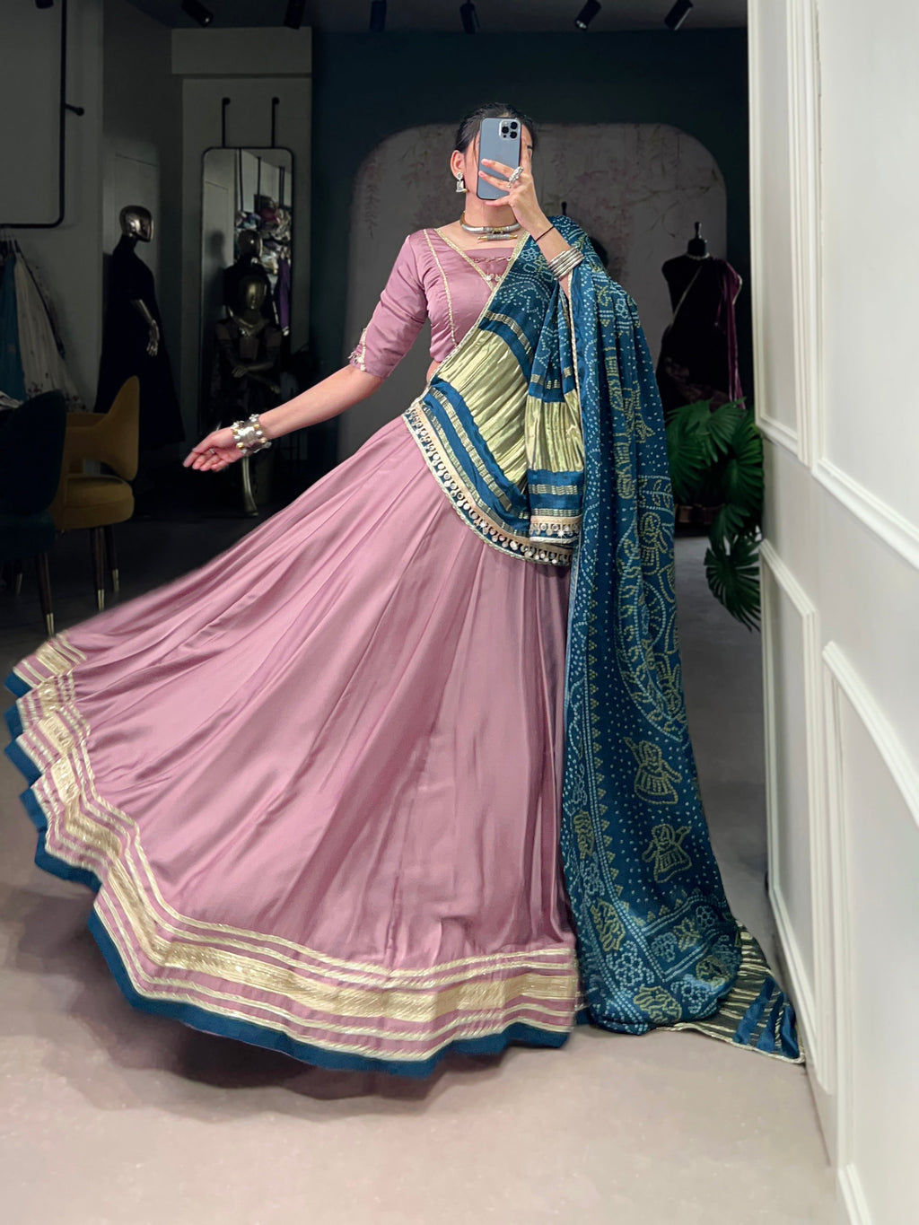 Lorenvalley Fashion Onion Pink Silk Georgette Lace Touch Up Lehenga Choli with Dupatta