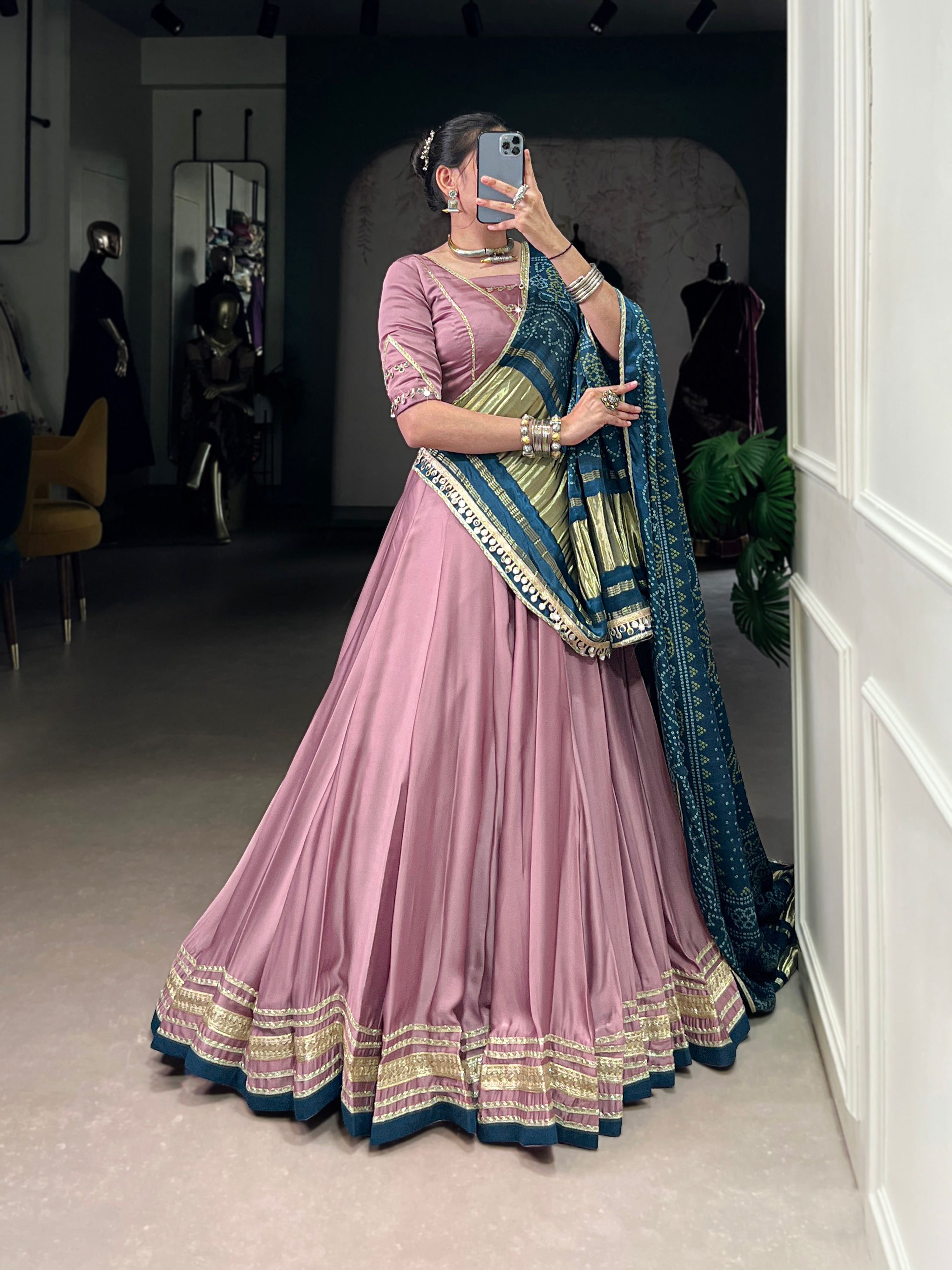 Lorenvalley Fashion Onion Pink Silk Georgette Lace Touch Up Lehenga Choli with Dupatta