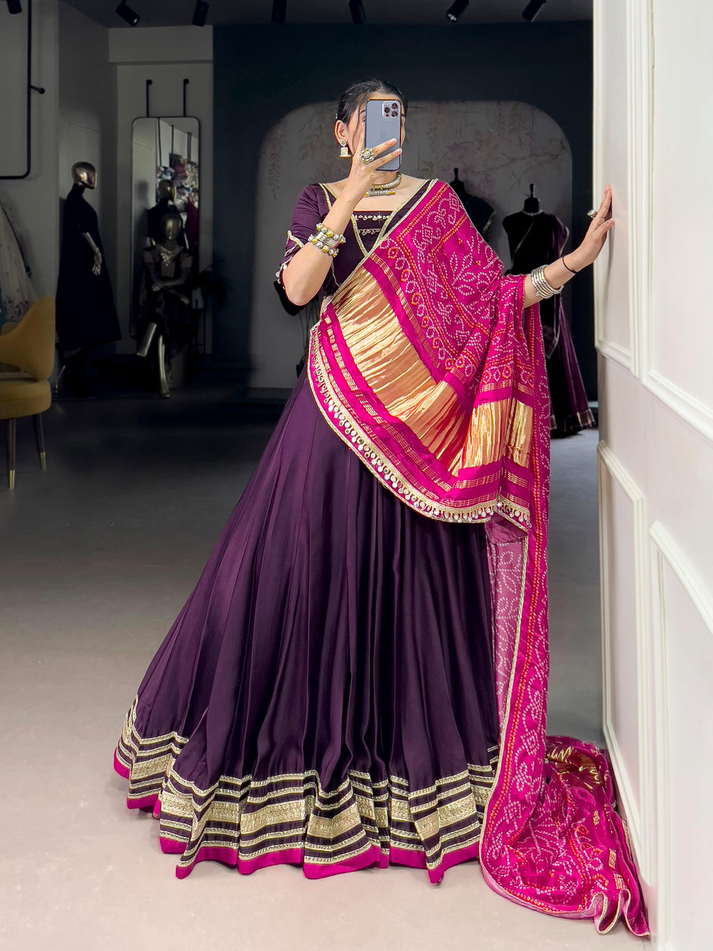 Lorenvalley Fashion Purple Silk Georgette Lace Touch Up Lehenga Choli with Dupatta
