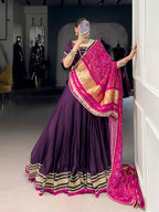 Lorenvalley Fashion Purple Silk Georgette Lace Touch Up Lehenga Choli with Dupatta