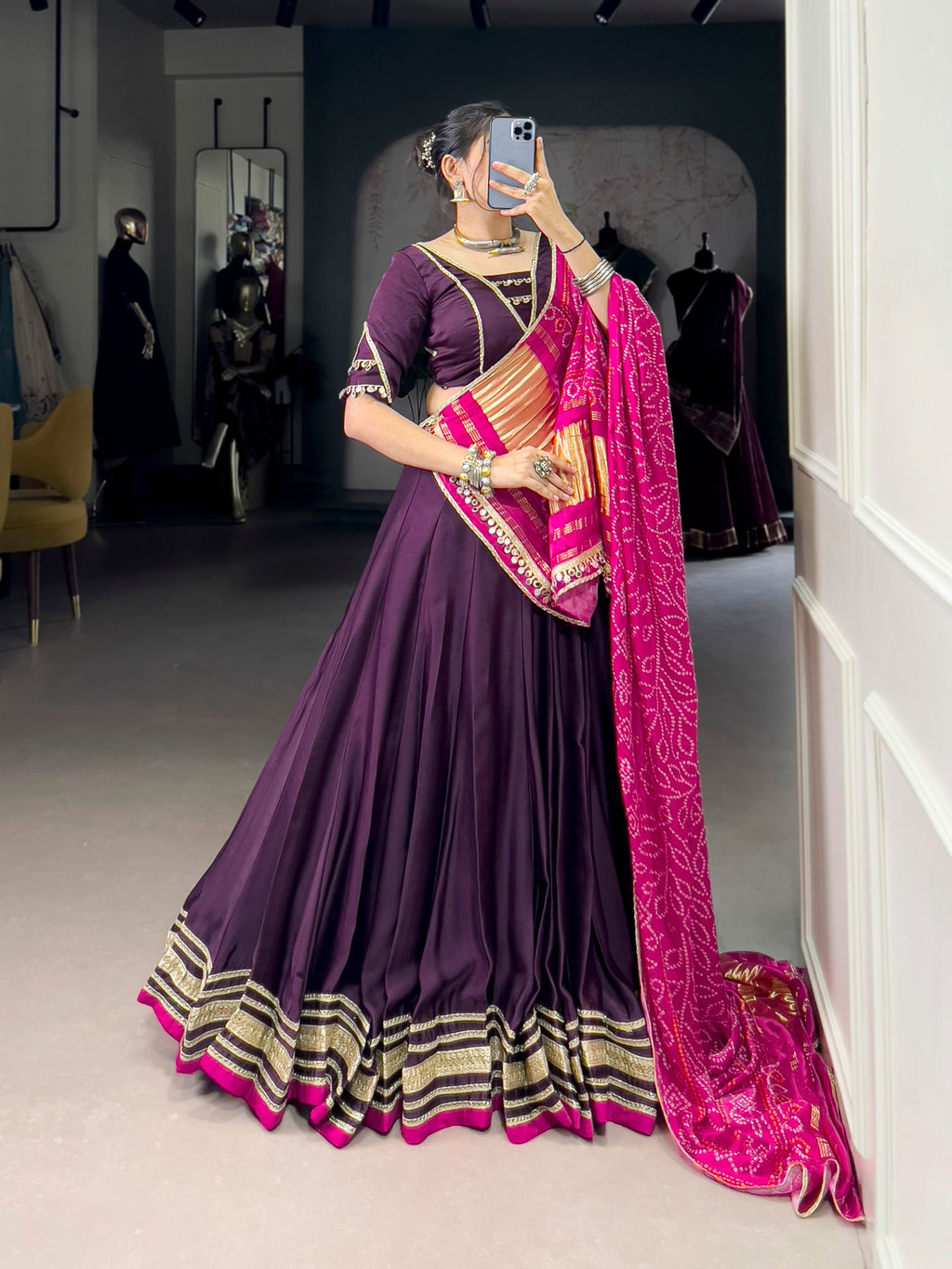 Lorenvalley Fashion Purple Silk Georgette Lace Touch Up Lehenga Choli with Dupatta