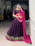 Lorenvalley Fashion Purple Silk Georgette Lace Touch Up Lehenga Choli with Dupatta