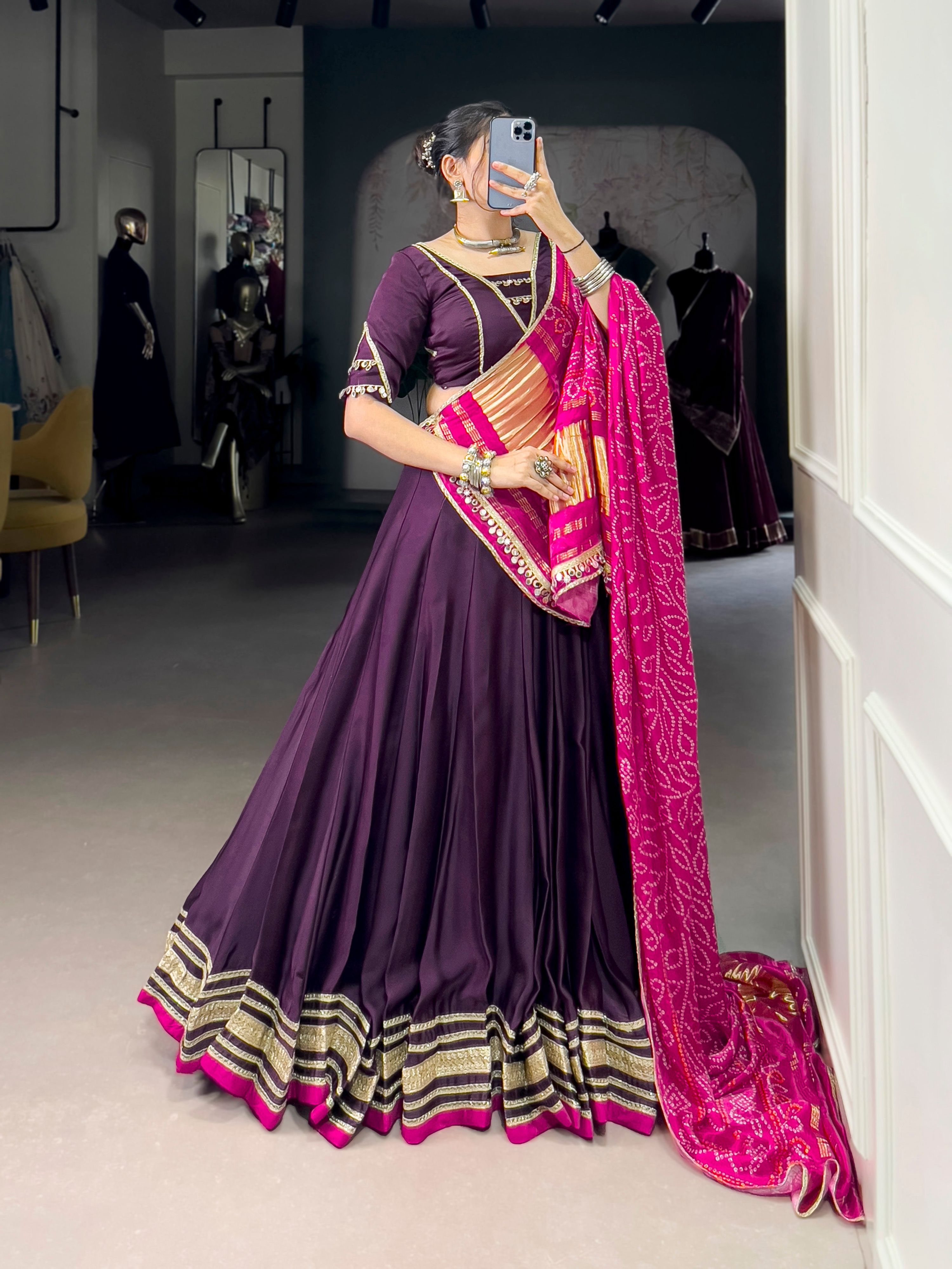 Lorenvalley Fashion Purple Silk Georgette Lace Touch Up Lehenga Choli with Dupatta