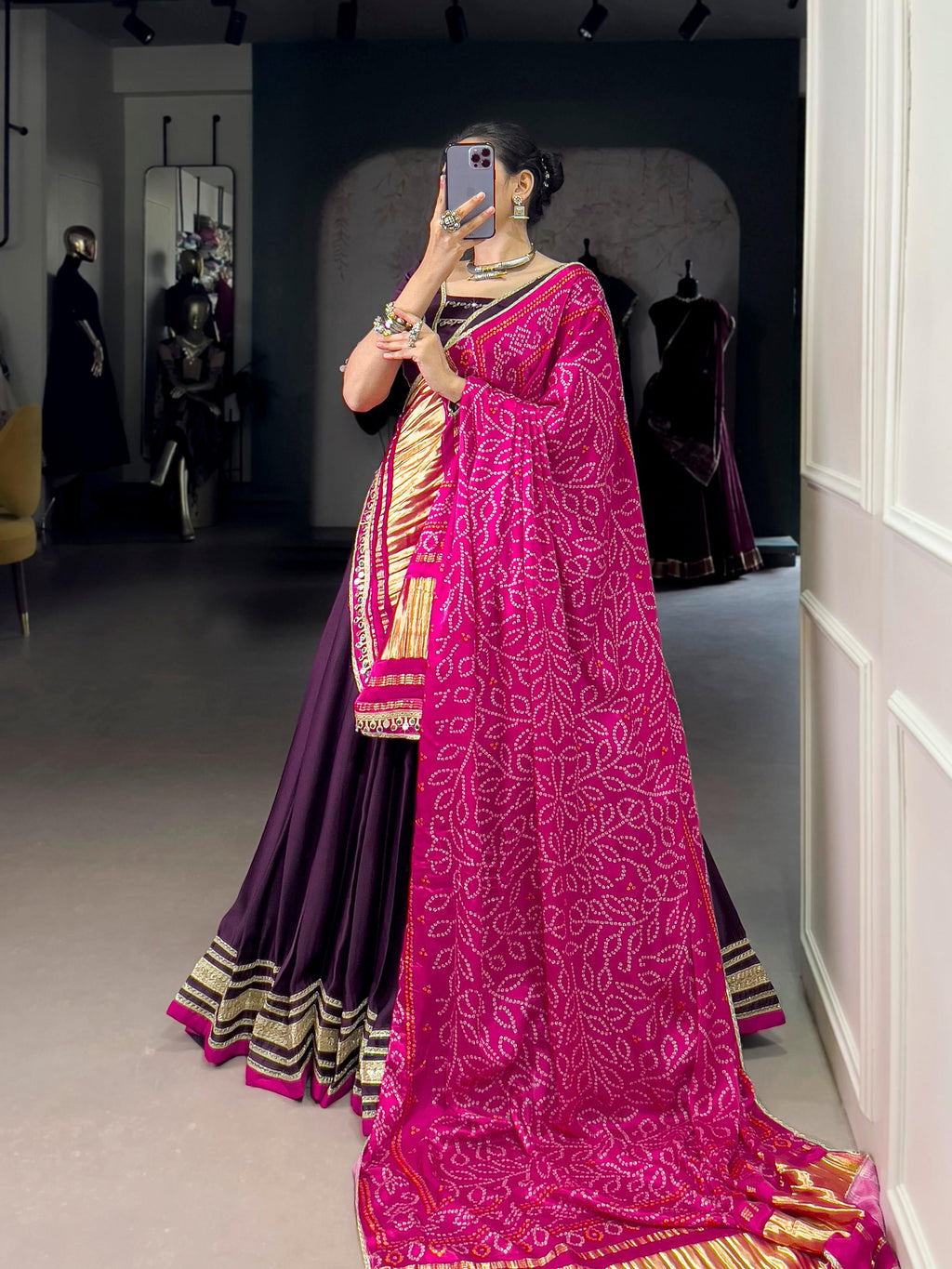 Lorenvalley Fashion Purple Silk Georgette Lace Touch Up Lehenga Choli with Dupatta
