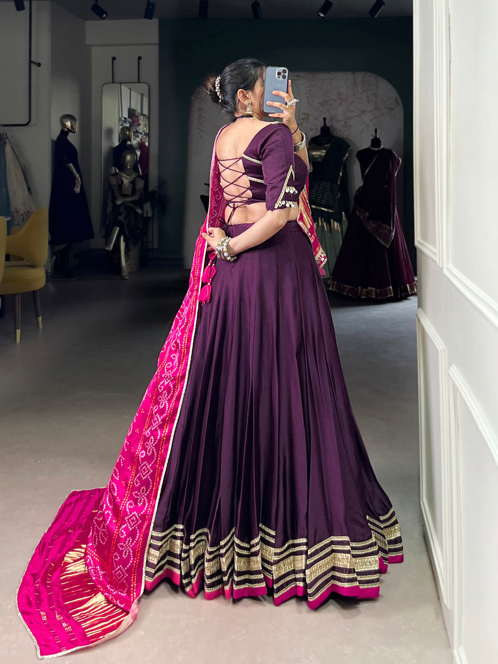 Lorenvalley Fashion Purple Silk Georgette Lace Touch Up Lehenga Choli with Dupatta