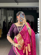 Lorenvalley Fashion Purple Silk Georgette Lace Touch Up Lehenga Choli with Dupatta