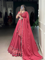 Lorenvalley Fashion Darkpink Pure Rayon Original Mirror Gamthi Work With Gotta Patti Lace Touch Up Lehenga Choli with Dupatta
