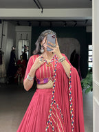 Lorenvalley Fashion Darkpink Pure Rayon Original Mirror Gamthi Work With Gotta Patti Lace Touch Up Lehenga Choli with Dupatta