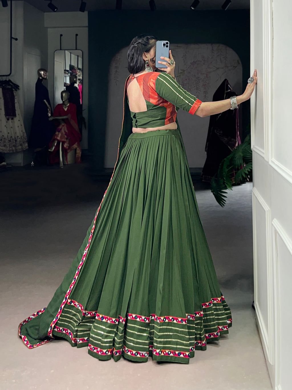 Lorenvalley Fashion Mahendi Pure Rayon Original Mirror Gamthi Work With Gotta Patti Lace Touch Up Lehenga Choli with Dupatta