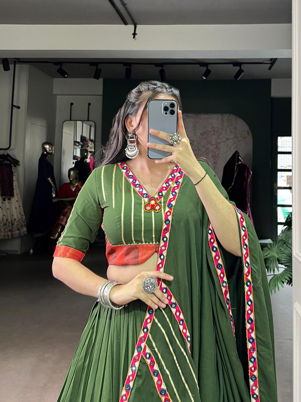 Lorenvalley Fashion Mahendi Pure Rayon Original Mirror Gamthi Work With Gotta Patti Lace Touch Up Lehenga Choli with Dupatta