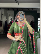 Lorenvalley Fashion Mahendi Pure Rayon Original Mirror Gamthi Work With Gotta Patti Lace Touch Up Lehenga Choli with Dupatta