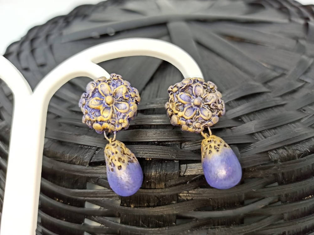 Terracotta Flower Stud With Waterdrop Earrings