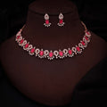 Tehzeeb Creations Pink Colour Ad Studded Necklace Jewellery Set With Matching Earrings For Women And Girls