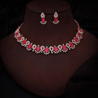 Tehzeeb Creations Pink Colour Ad Studded Necklace Jewellery Set With Matching Earrings For Women And Girls