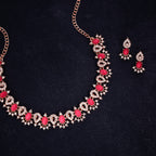 Tehzeeb Creations Pink Colour Ad Studded Necklace Jewellery Set With Matching Earrings For Women And Girls