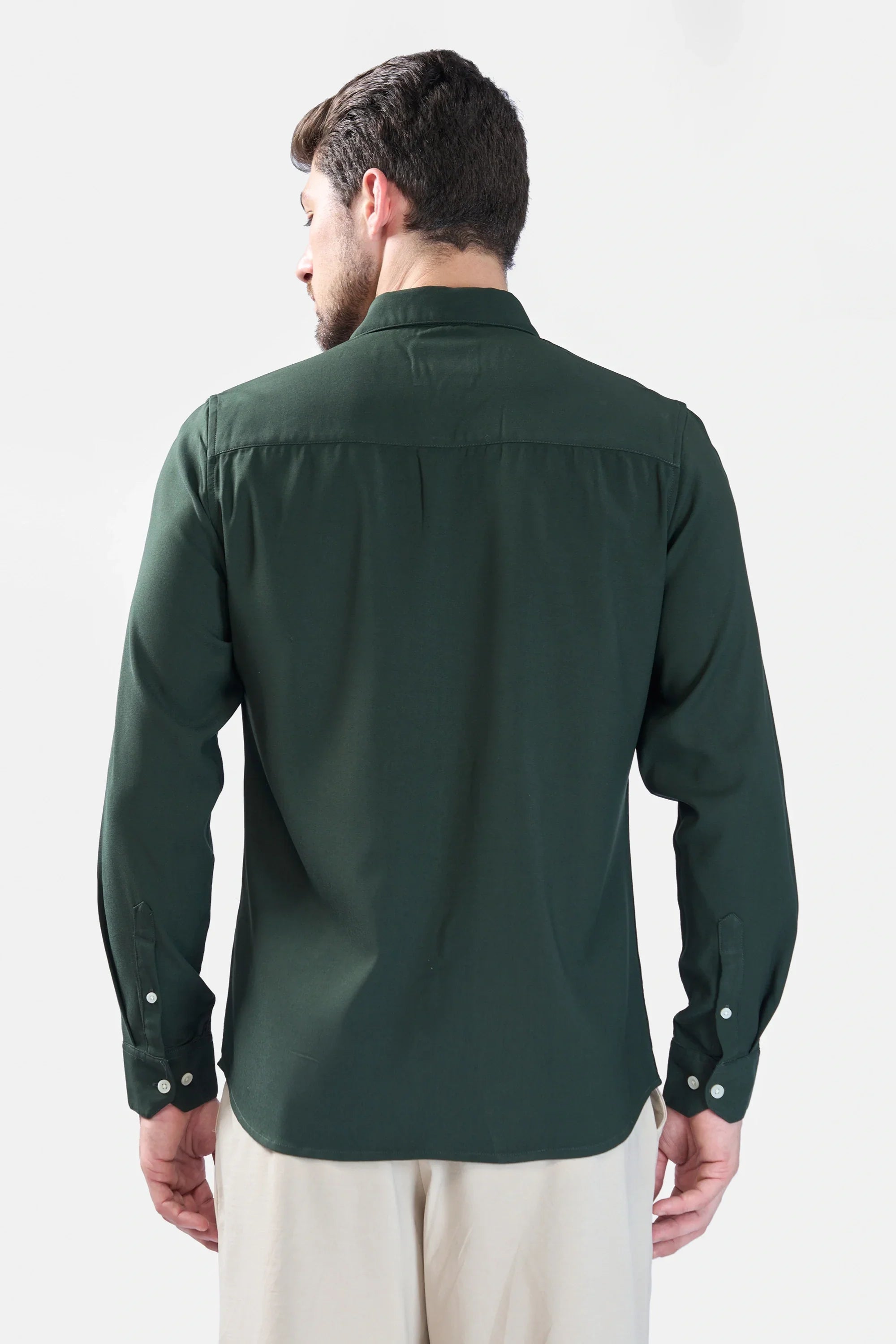 Xkind Bottle Green Plain Slim Fit Shirt