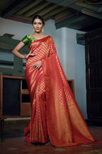 Vardha Beautiful Scarlet Red Zari Work Kanjeevaram Silk Saree