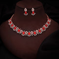 Tehzeeb Creations Red Colour Ad Studded Necklace Jewellery Set With Matching Earrings For Women And Girls