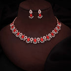 Tehzeeb Creations Red Colour Ad Studded Necklace Jewellery Set With Matching Earrings For Women And Girls