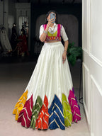 Lorenvalley Fashion White Rayon Multi Colour Patch With Lace Touch Up Lehenga Choli with Koti
