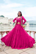 Lorenvalley Fashion Pink Pure Rayon Plain Frill Lehenga Choli with Koti