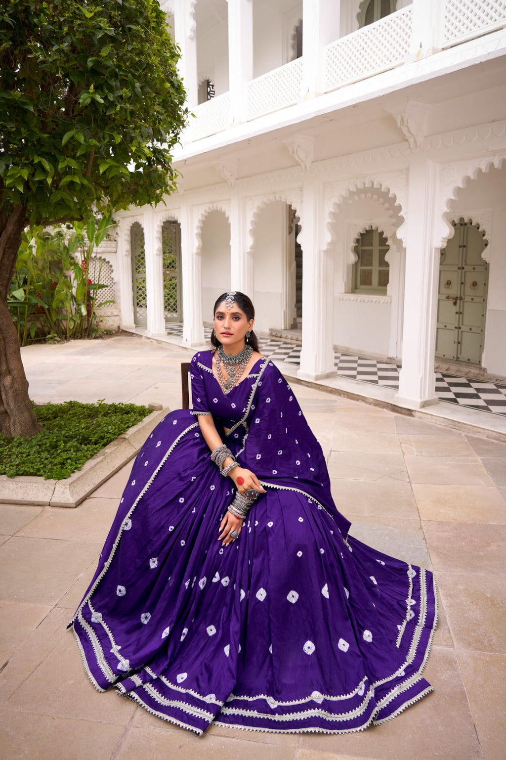 Lorenvalley Fashion Purple Pure Chanderi Bandhej Print With Lace Touch Up Lehenga Choli with Dupatta