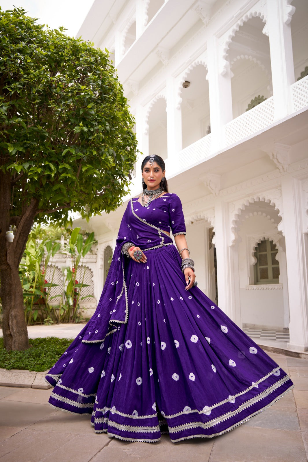Lorenvalley Fashion Purple Pure Chanderi Bandhej Print With Lace Touch Up Lehenga Choli with Dupatta