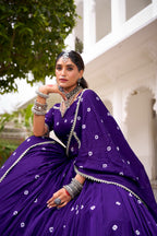 Lorenvalley Fashion Purple Pure Chanderi Bandhej Print With Lace Touch Up Lehenga Choli with Dupatta