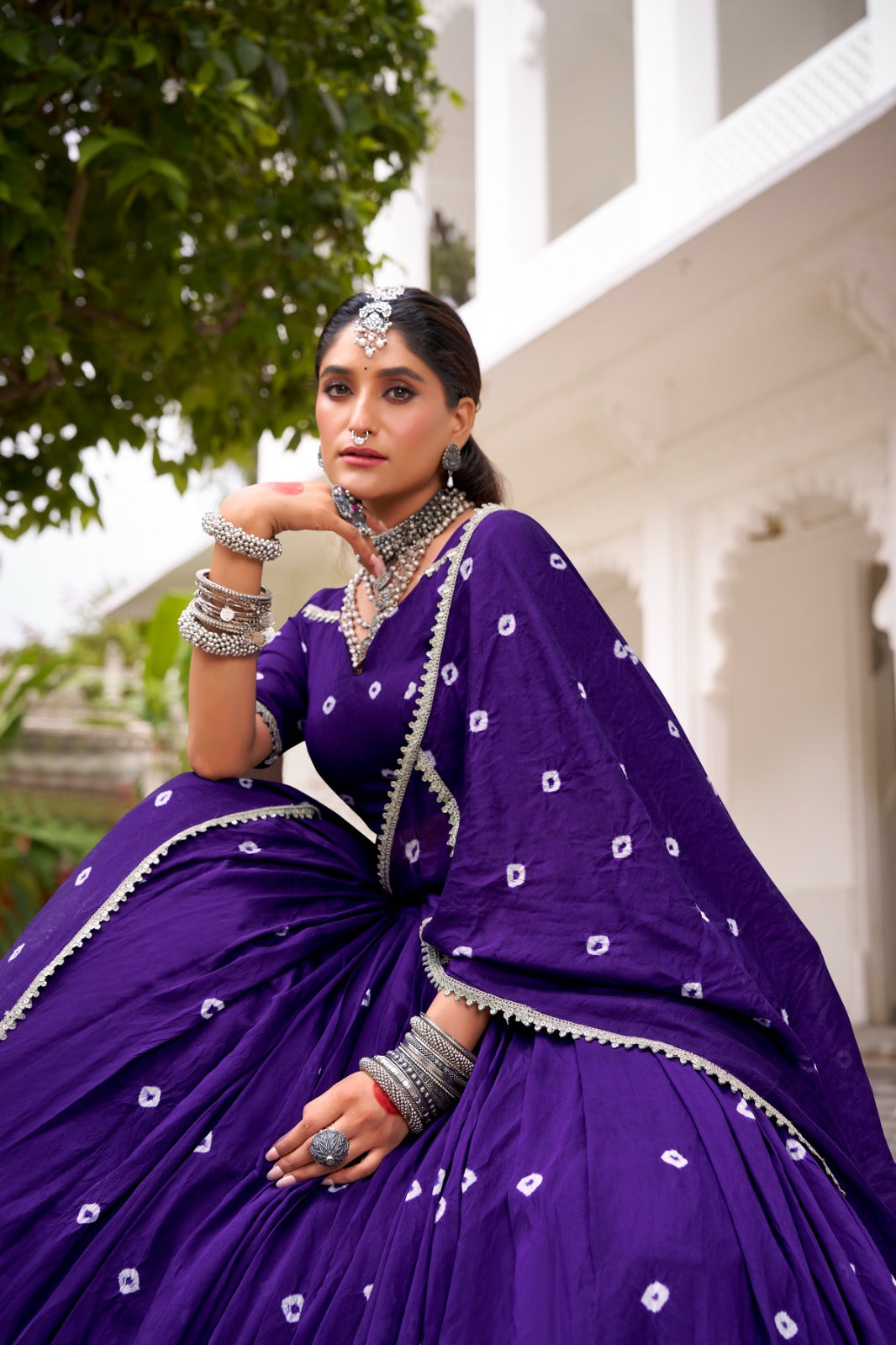 Lorenvalley Fashion Purple Pure Chanderi Bandhej Print With Lace Touch Up Lehenga Choli with Dupatta