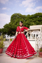 Lorenvalley Fashion Red Pure Chanderi Bandhej Print With Lace Touch Up Lehenga Choli with Dupatta