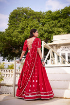 Lorenvalley Fashion Red Pure Chanderi Bandhej Print With Lace Touch Up Lehenga Choli with Dupatta