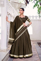 Lorenvalley Fashion Mahendi Pure Chanderi Zari Weaving Work With Embossed Design Lace Touch Up Lehenga Choli with Dupatta
