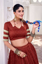 Lorenvalley Fashion Rosegold Pure Chanderi Zari Weaving Work With Embossed Design Lace Touch Up Lehenga Choli with Dupatta