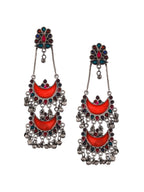 Shoshaa Silver-Plated Oxidised Multi Stones Drop Earrings - Distacart