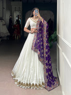 Lorenvalley Fashion White Pure Rayon Lace Touch Up Lehenga Choli with Dupatta