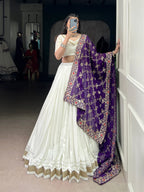 Lorenvalley Fashion White Pure Rayon Lace Touch Up Lehenga Choli with Dupatta