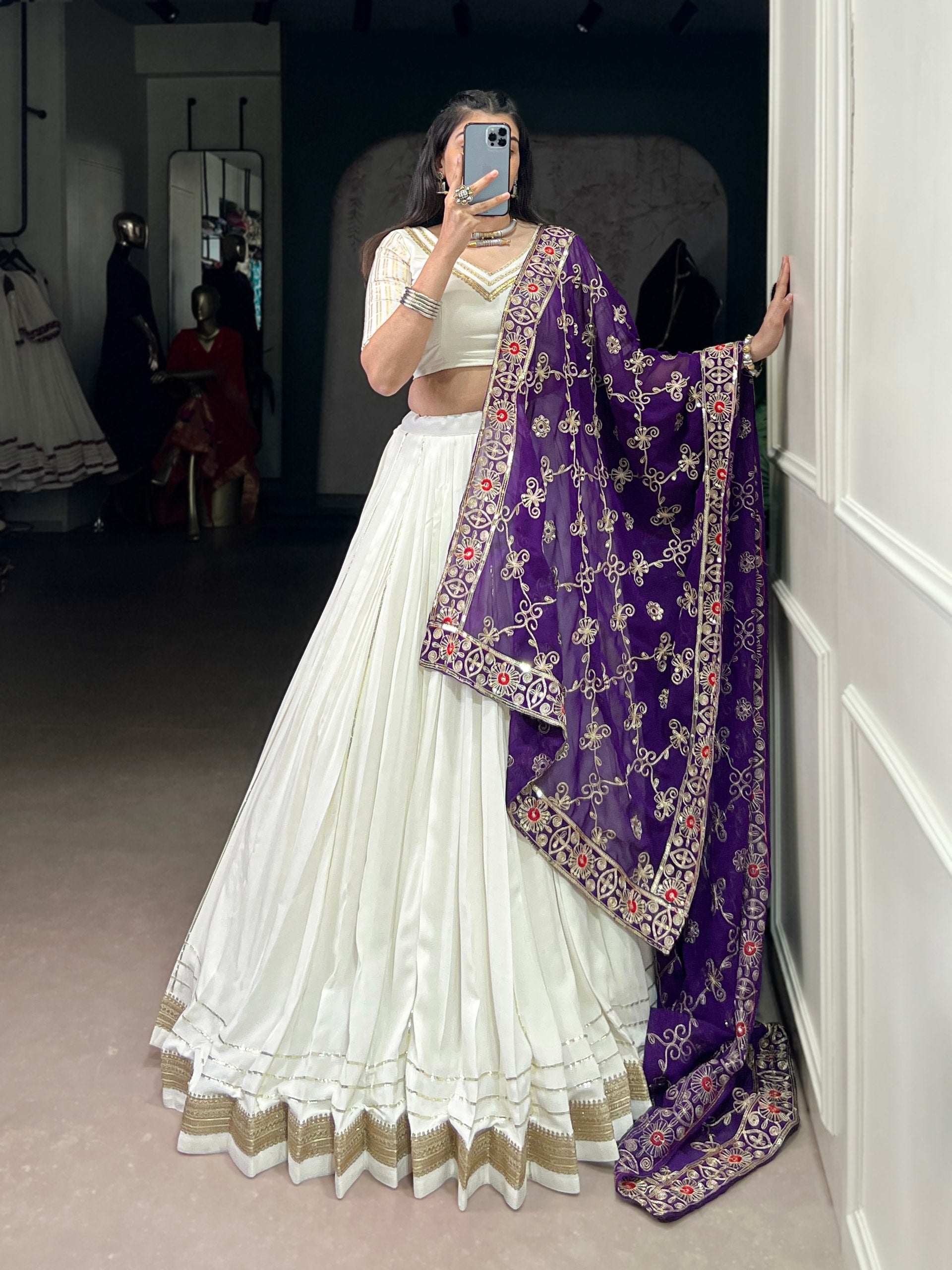 Lorenvalley Fashion White Pure Rayon Lace Touch Up Lehenga Choli with Dupatta
